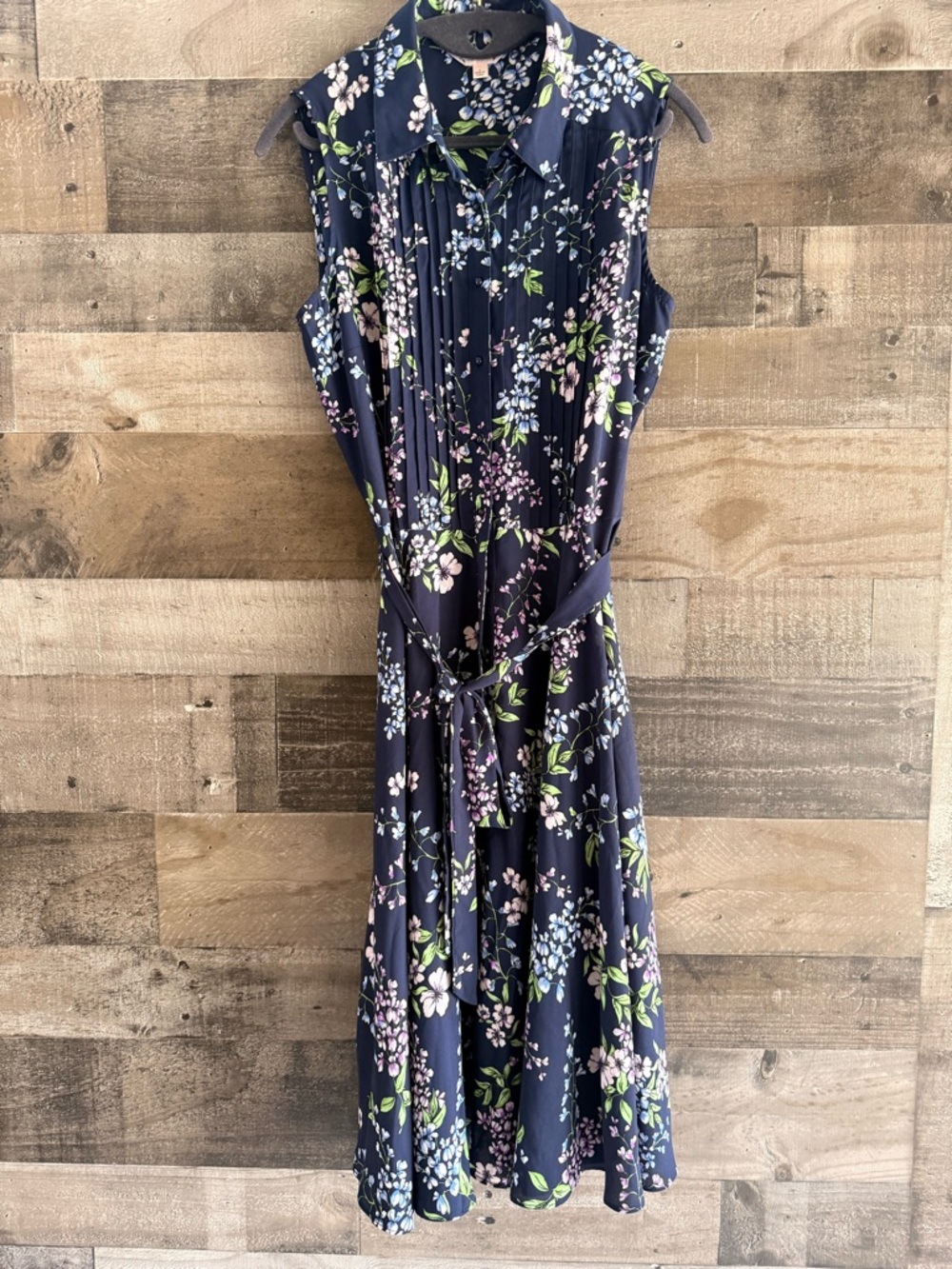 Nanette lepore beautiful Sleeveless Navy Floral Tie-Waist Dress size 6 - Picture 2 of 8